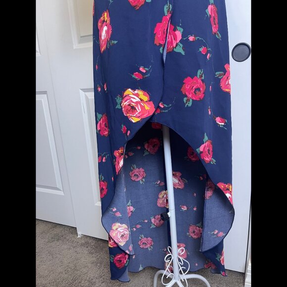 Aritzia Babaton Jedd Navy With Rose Design, High-low Hemline, Wrap Dress Sz-6 - Picture 7 of 11